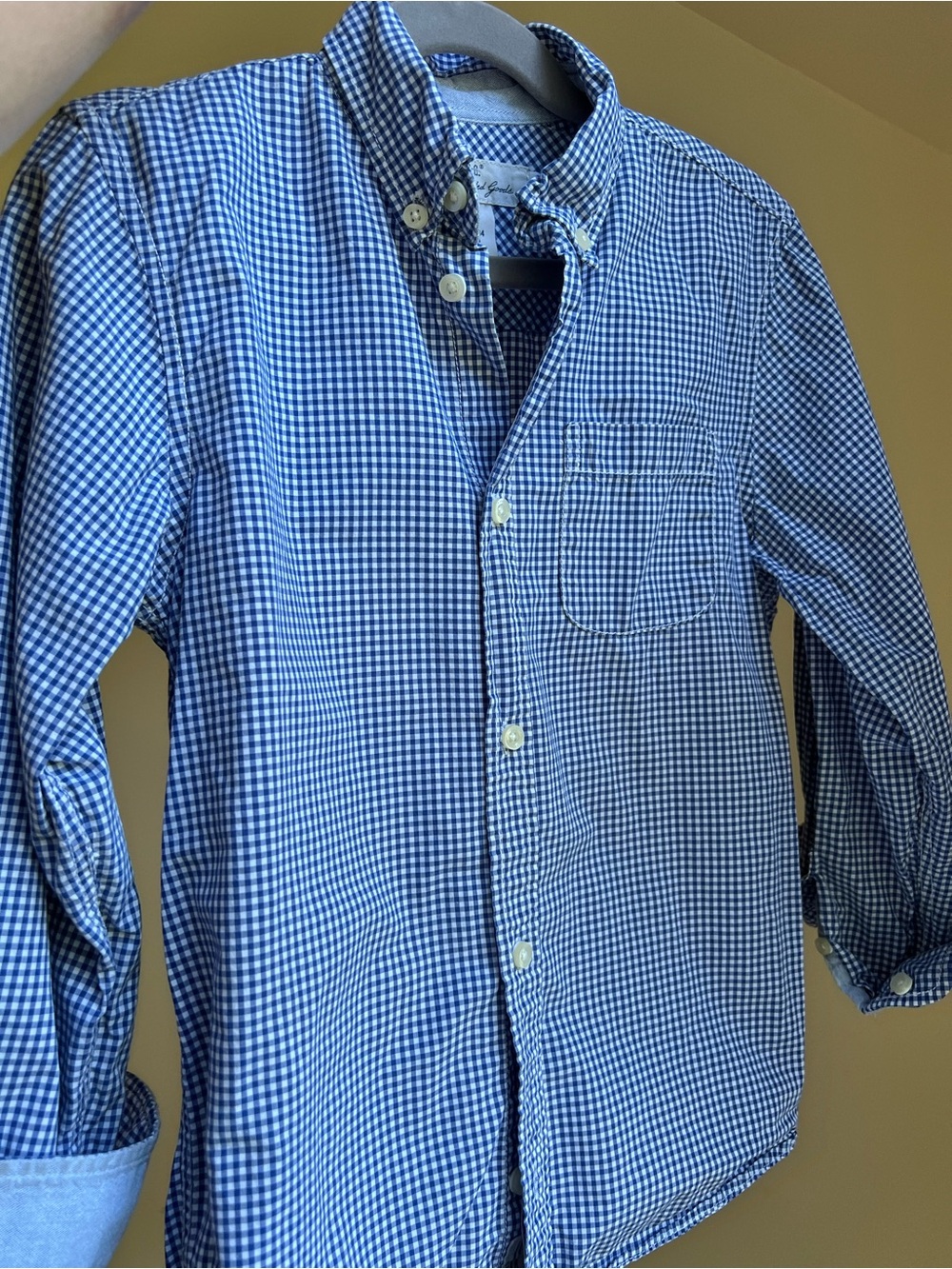 L.O.G.G. Boys 7/8 Blue Gingham Button-Down Shirt with Chambray cuff when rolled